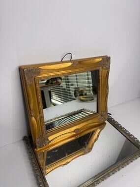 Vintage Gold Ornate Vanity Mirror Tray, Baroque Decorative Display Wall hanging